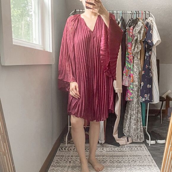 Anthropologie Toulon Pleated Mini Dress Plum S - Picture 2 of 9